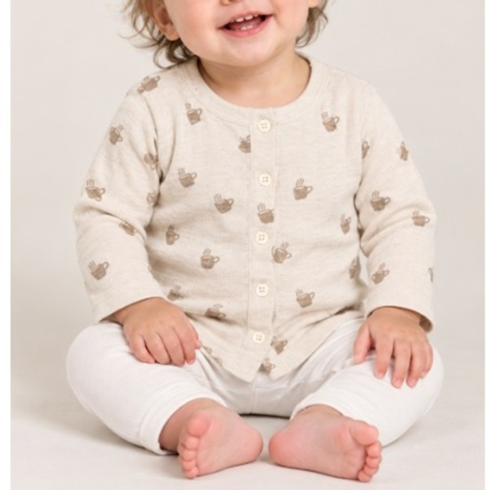 Kate Quinn Coffee Mug Cream Organic Cotton Pointelle Cardigan Size 12-18M NWT
